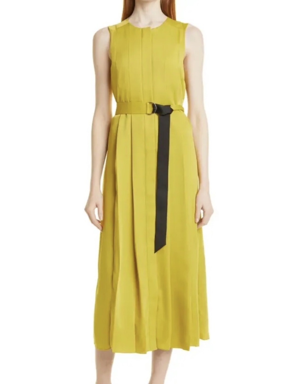TED BAKER London Pleana Pleated Midi Dress in Yellow Size 4 Ted Baker